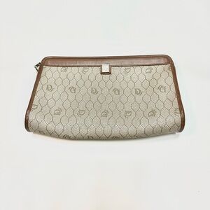 Authentic Christian Dior Honeycomb Canvas Brown and Cream Designer Clutch